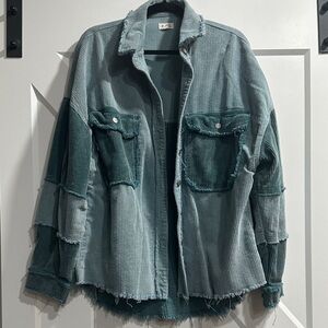 POL Teal Corduroy Jacket with Frayed Details